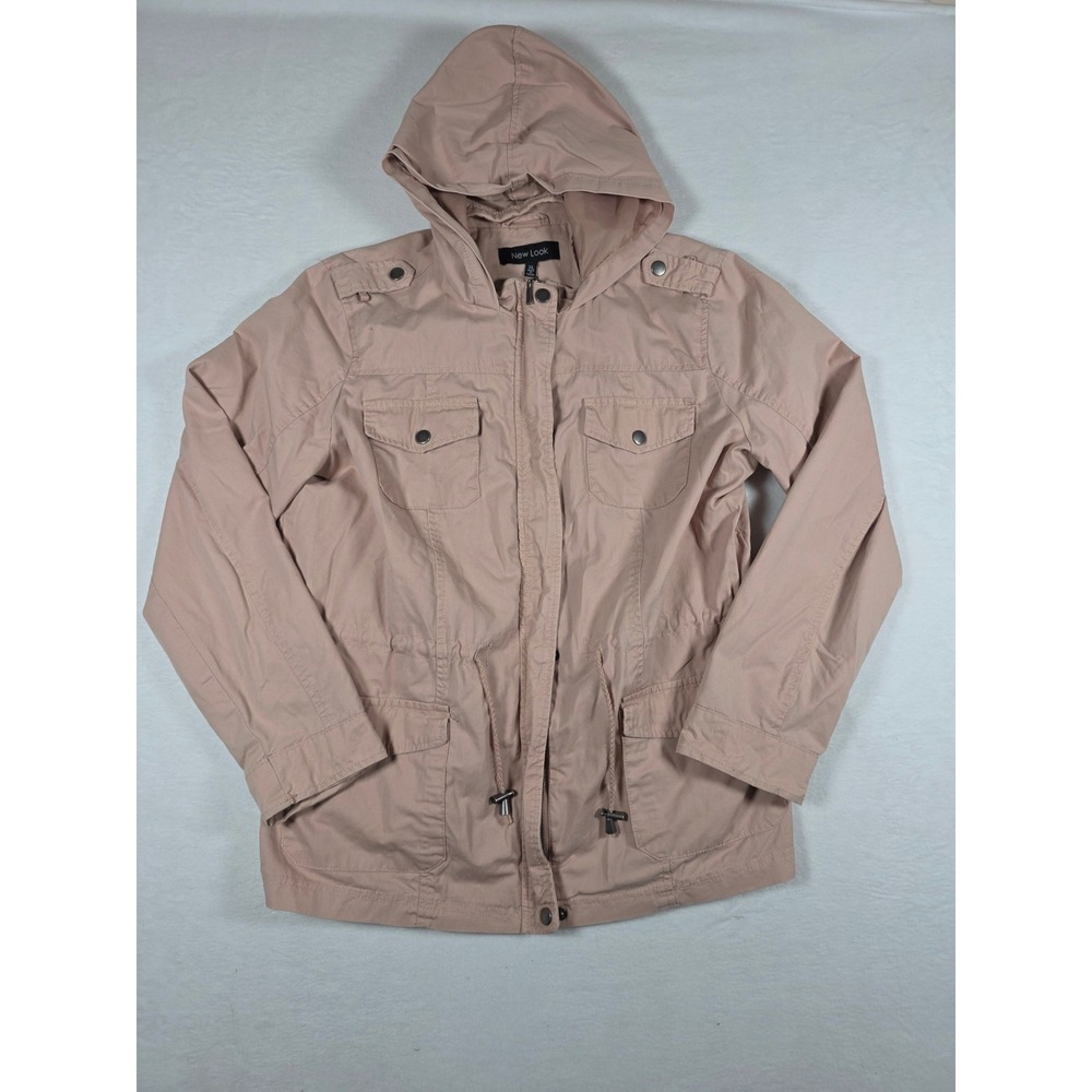New Look Utility Jacket Hooded Field Coat XL Pink Cotton Military Safari 1283-K